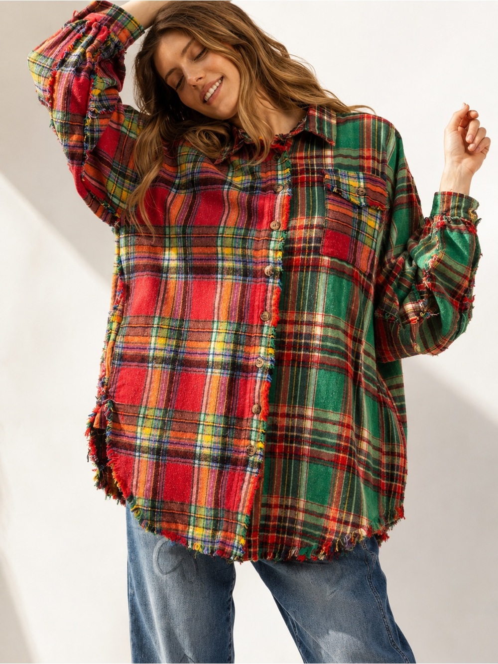 #115 ⚫️ New! Bluevelvet Oversized Plaid Button-Up Shirt